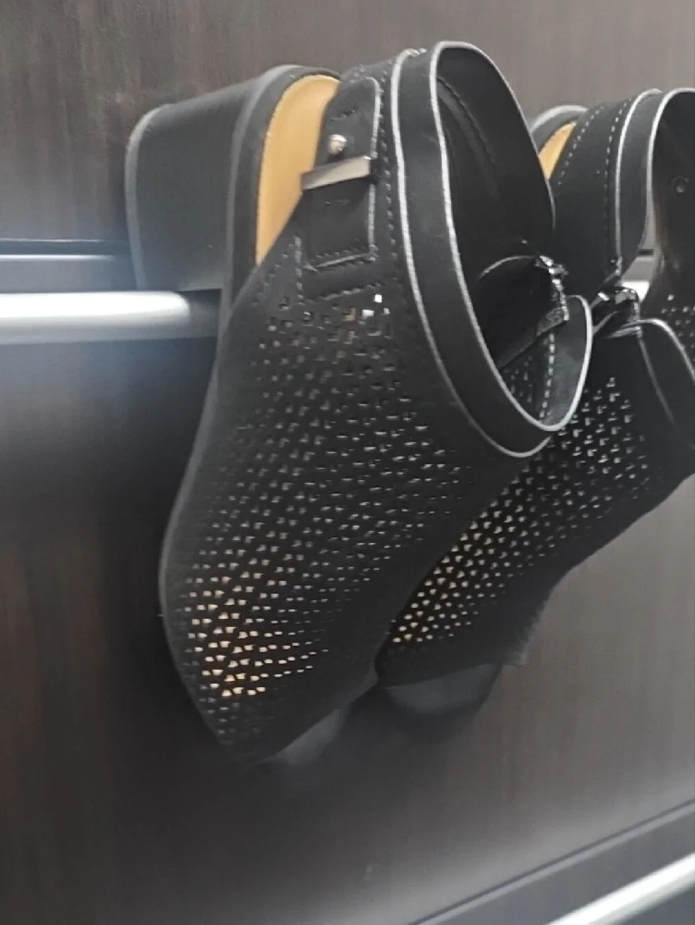 Soda Black Perforated Platform Sandals with Ankle Strap